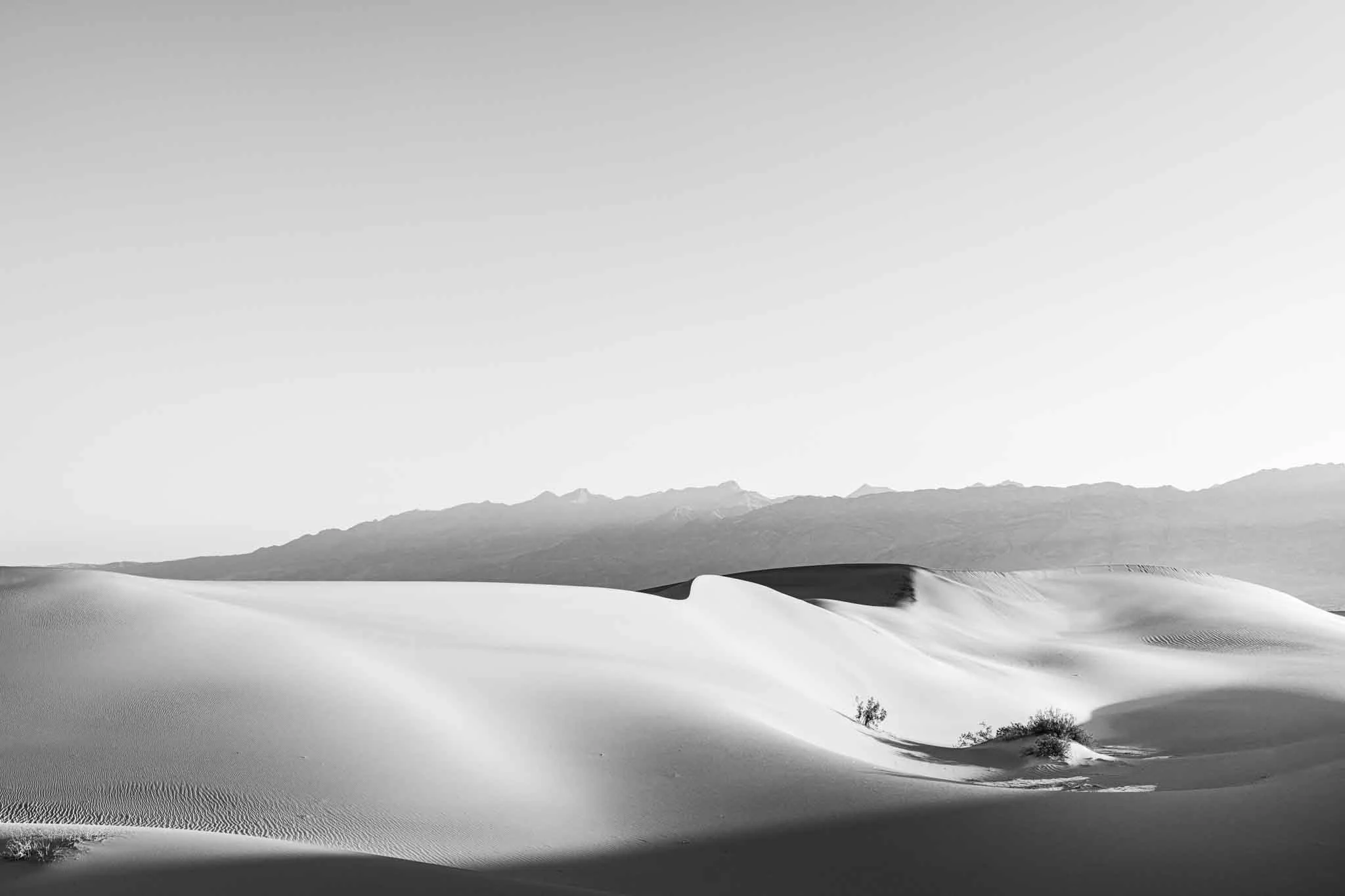 Desert dunes and distant mountains